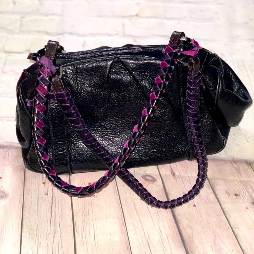 🔥🔥👛👜 GORGEOUS Pebbled Leather Rare MALO Luxury Bag w/Signature Velvet Ribbon